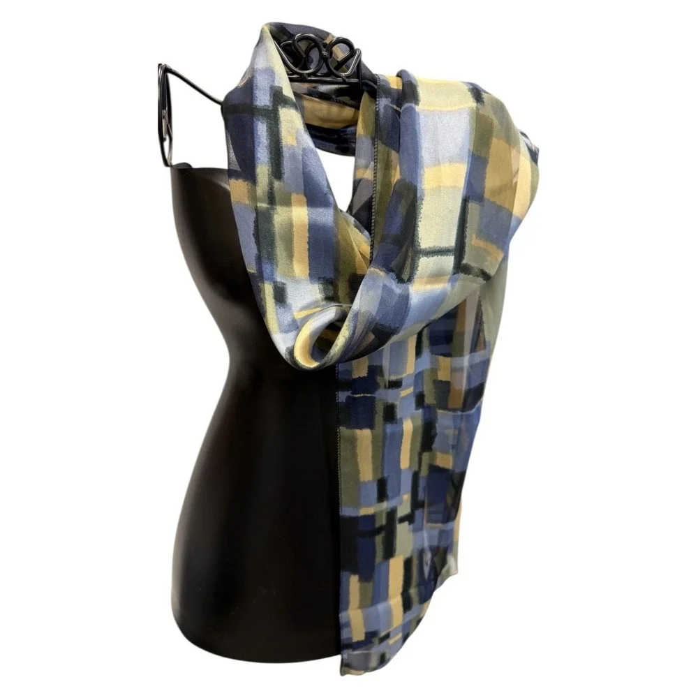 Womens Blue Yellow Geometric Pattern‎ Lightweight Scarf Wrap 59x13